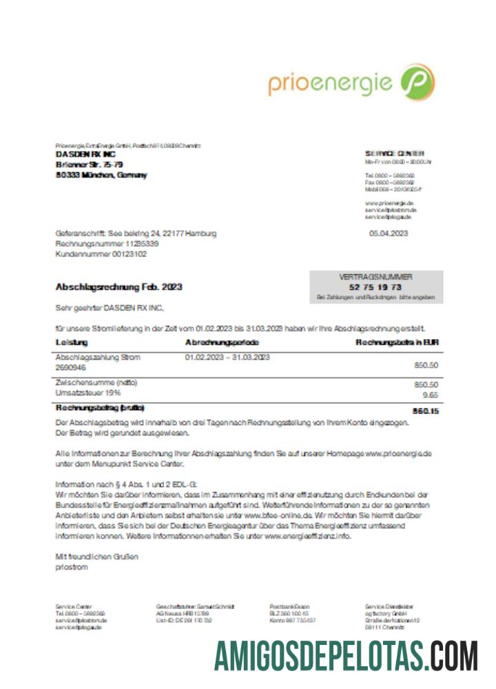 Comprovante de endereço da Prioenergie, fatura de serviços públicos, SCR amostra